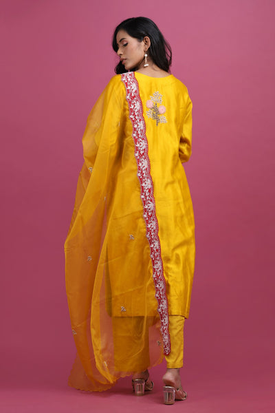 Mustard embellished suit with pants and dupatta