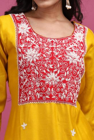Mustard embellished suit with pants and dupatta