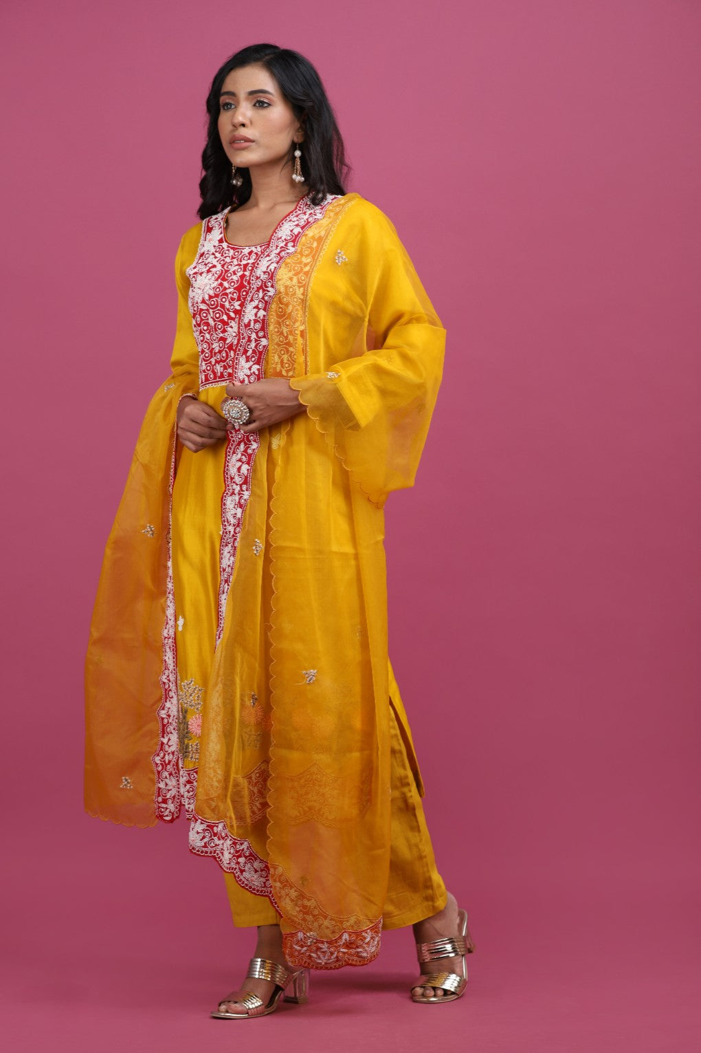 Shop Mustard Embellished Suit with Pants and Dupatta Kurtis online odhni L Mustard