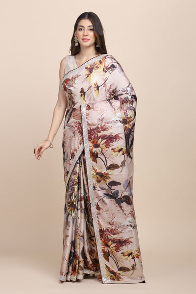 Gorgeous cream color digital print saree