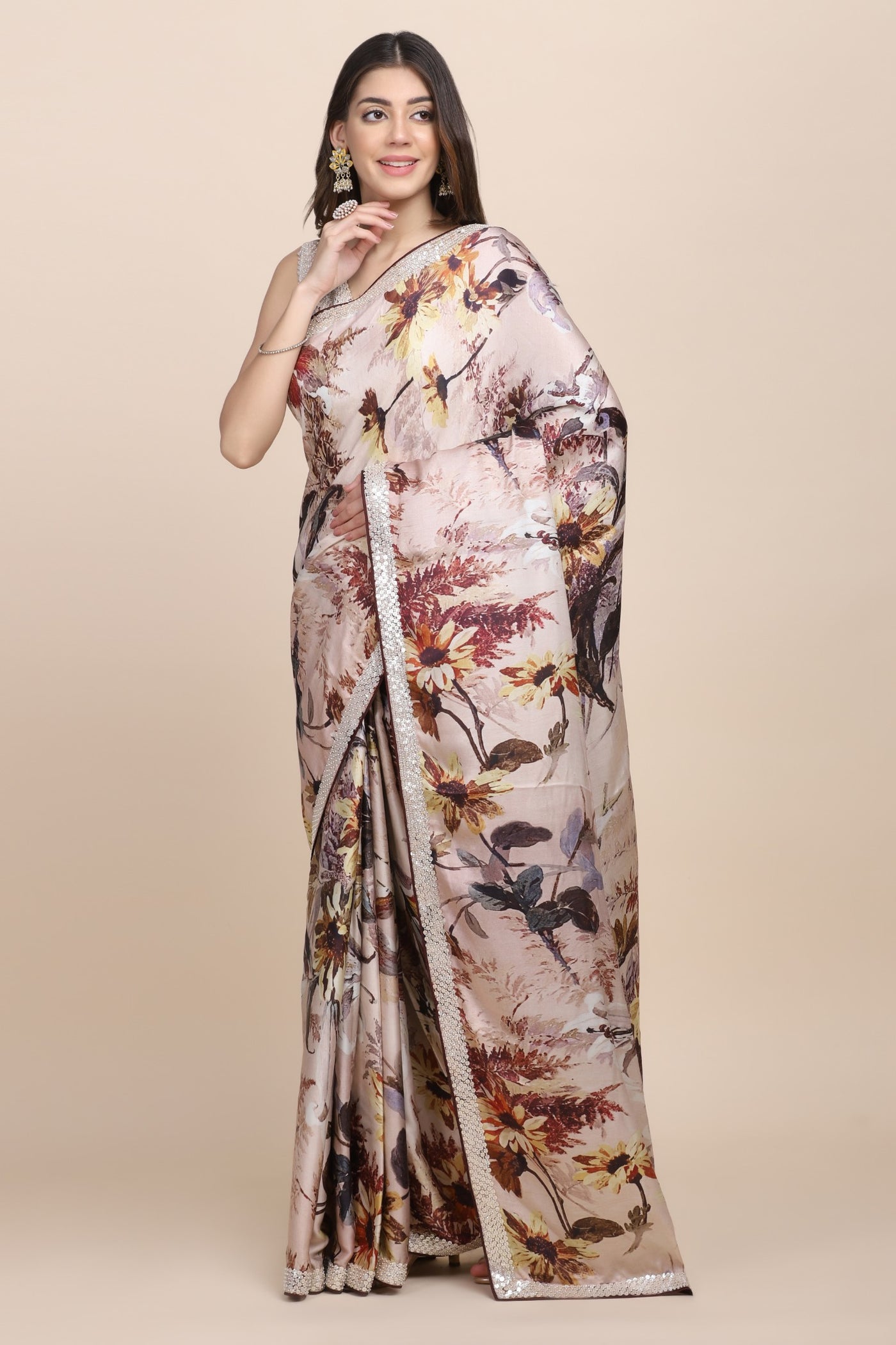 Gorgeous cream color digital print saree