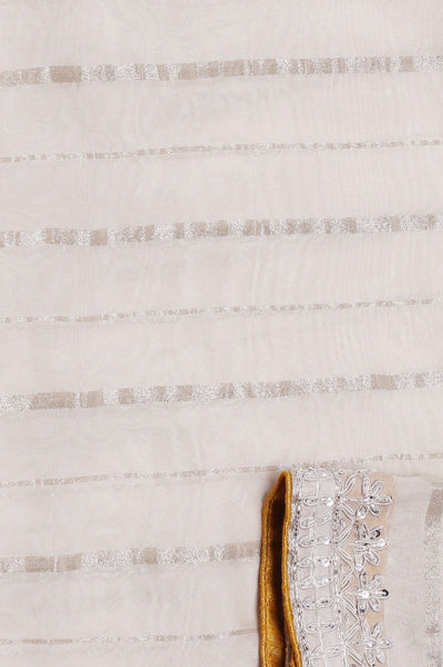 Elegant beige color stripes organza embroidered saree