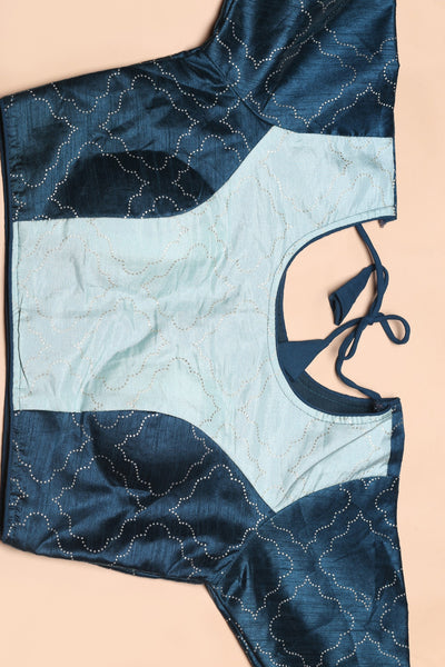 Beautiful blue color geometric motif embroidered saree
