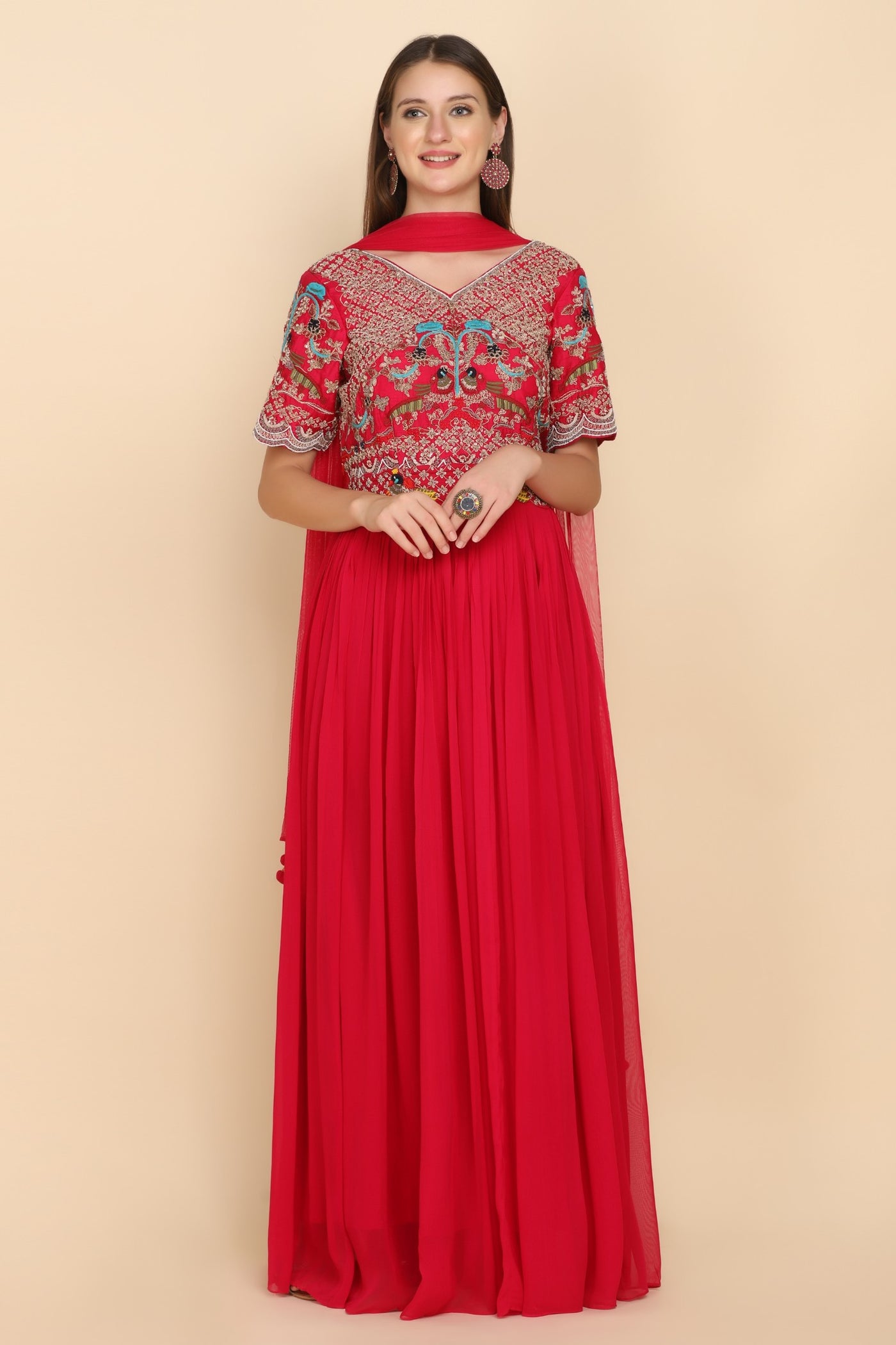 front look of floral embroidered dress