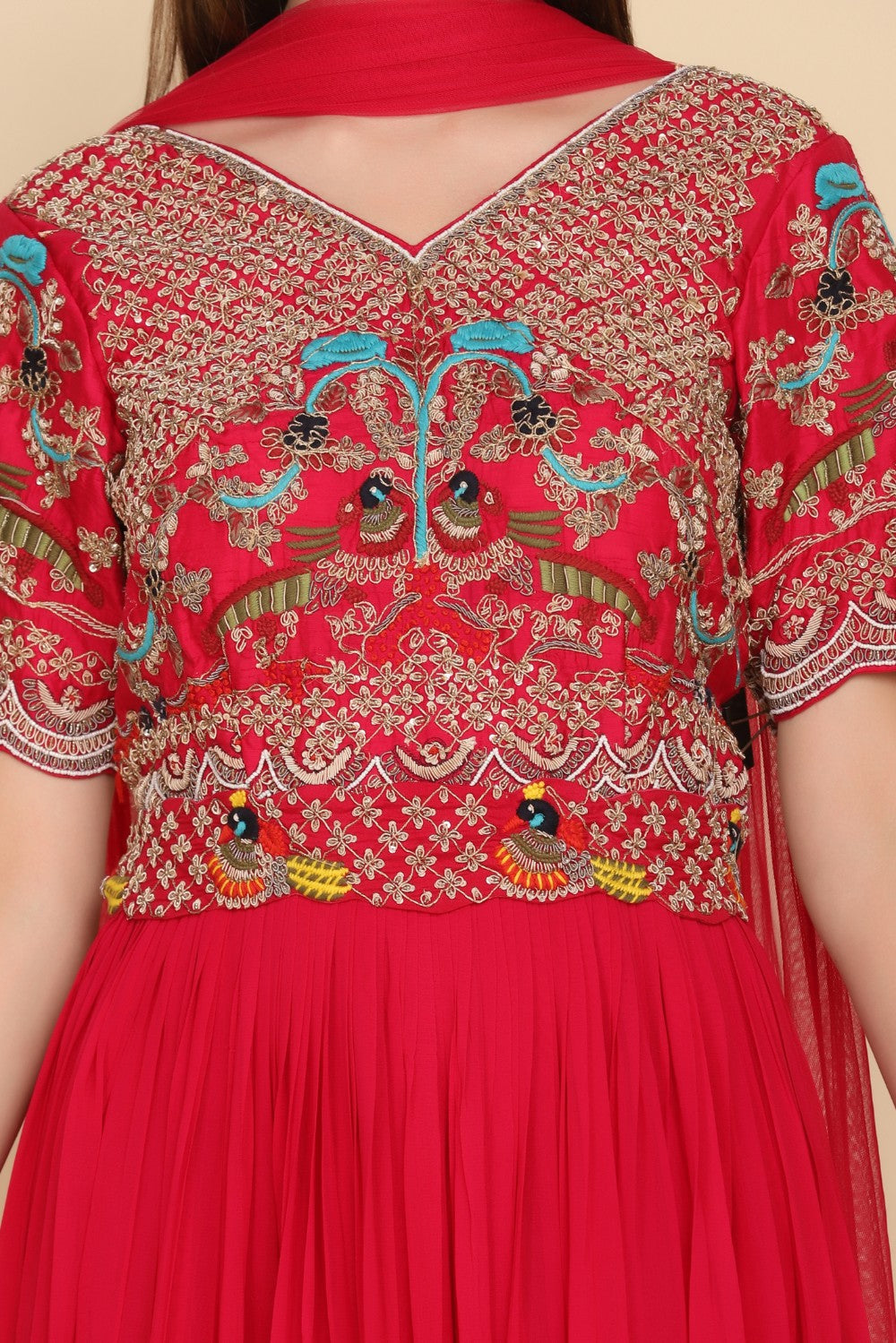 closer look of work of floral embroidered dress