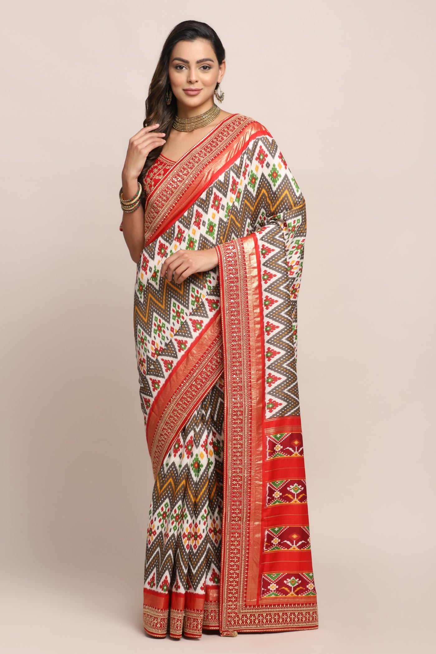 Beautiful red color printed and embroidered saree