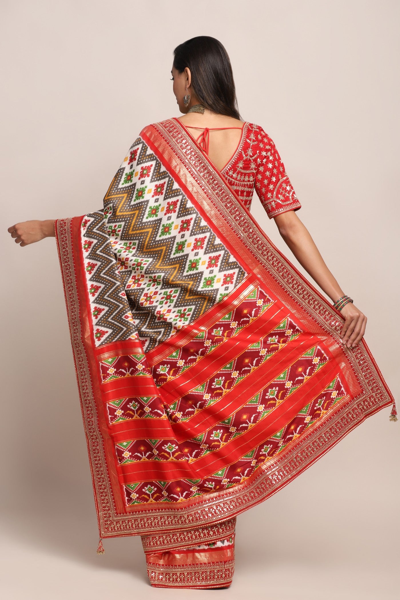 Beautiful red color printed and embroidered saree
