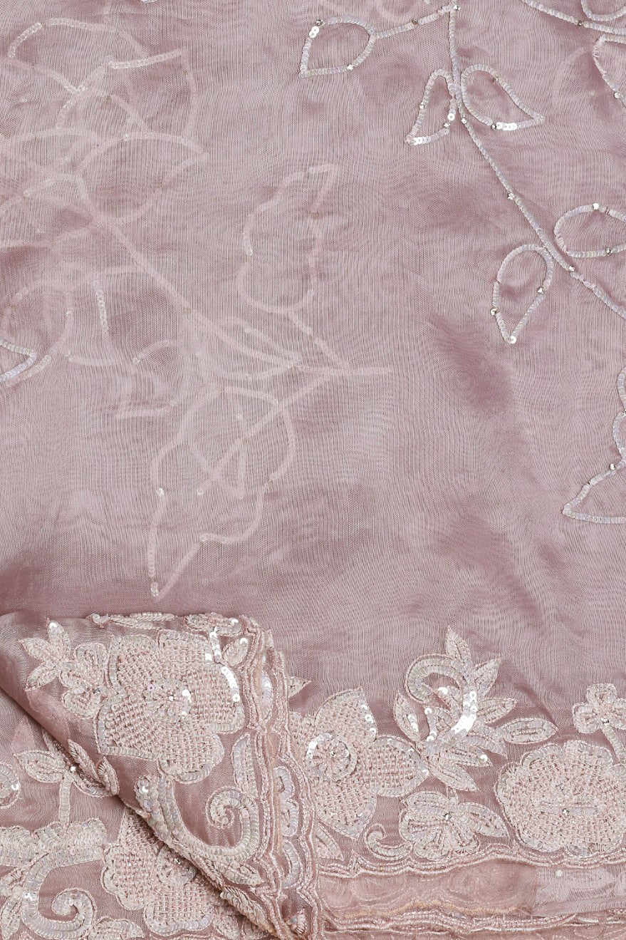 Beautiful rose pink color floral motif embroidered saree