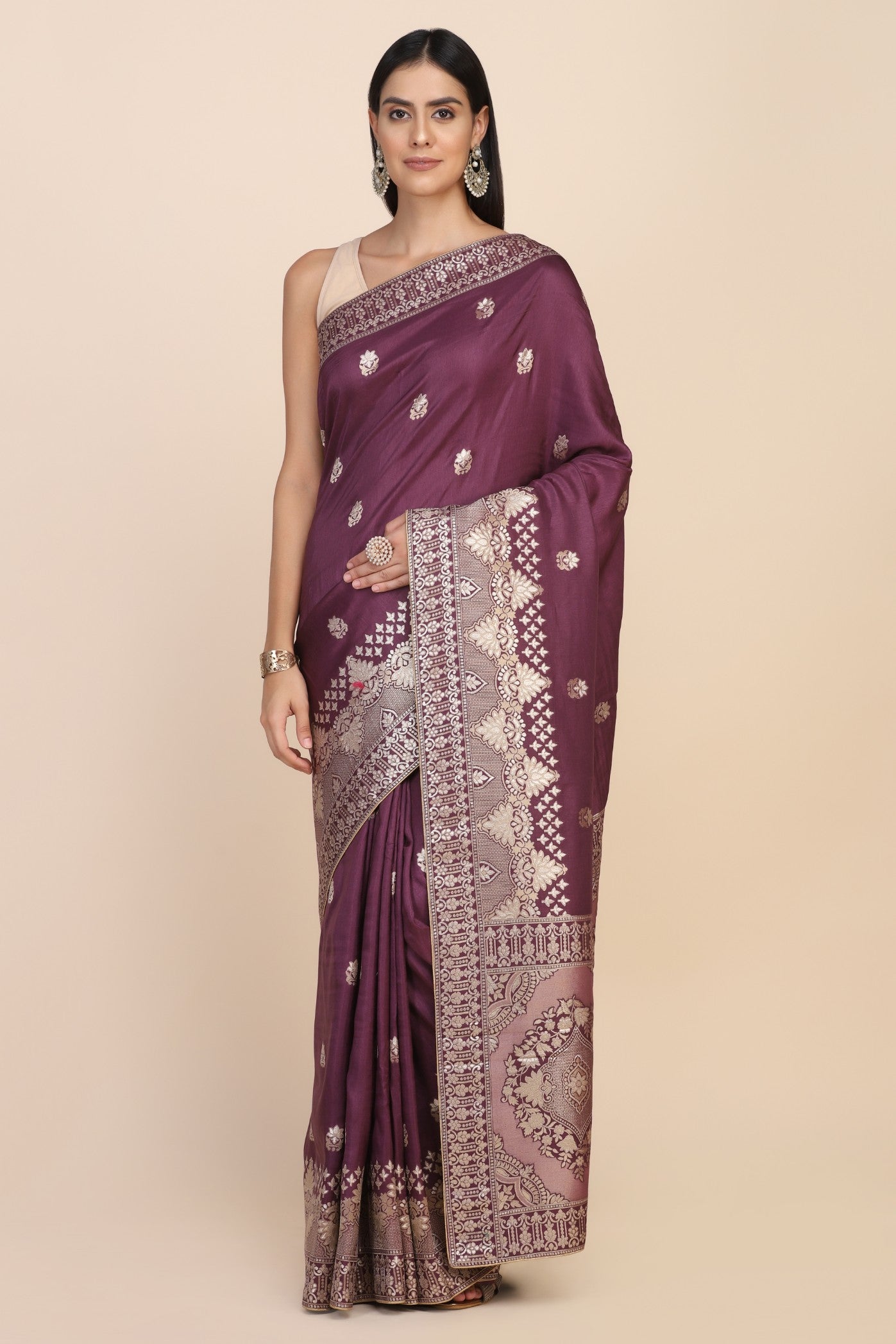 Adorable purple color floral motif woven saree