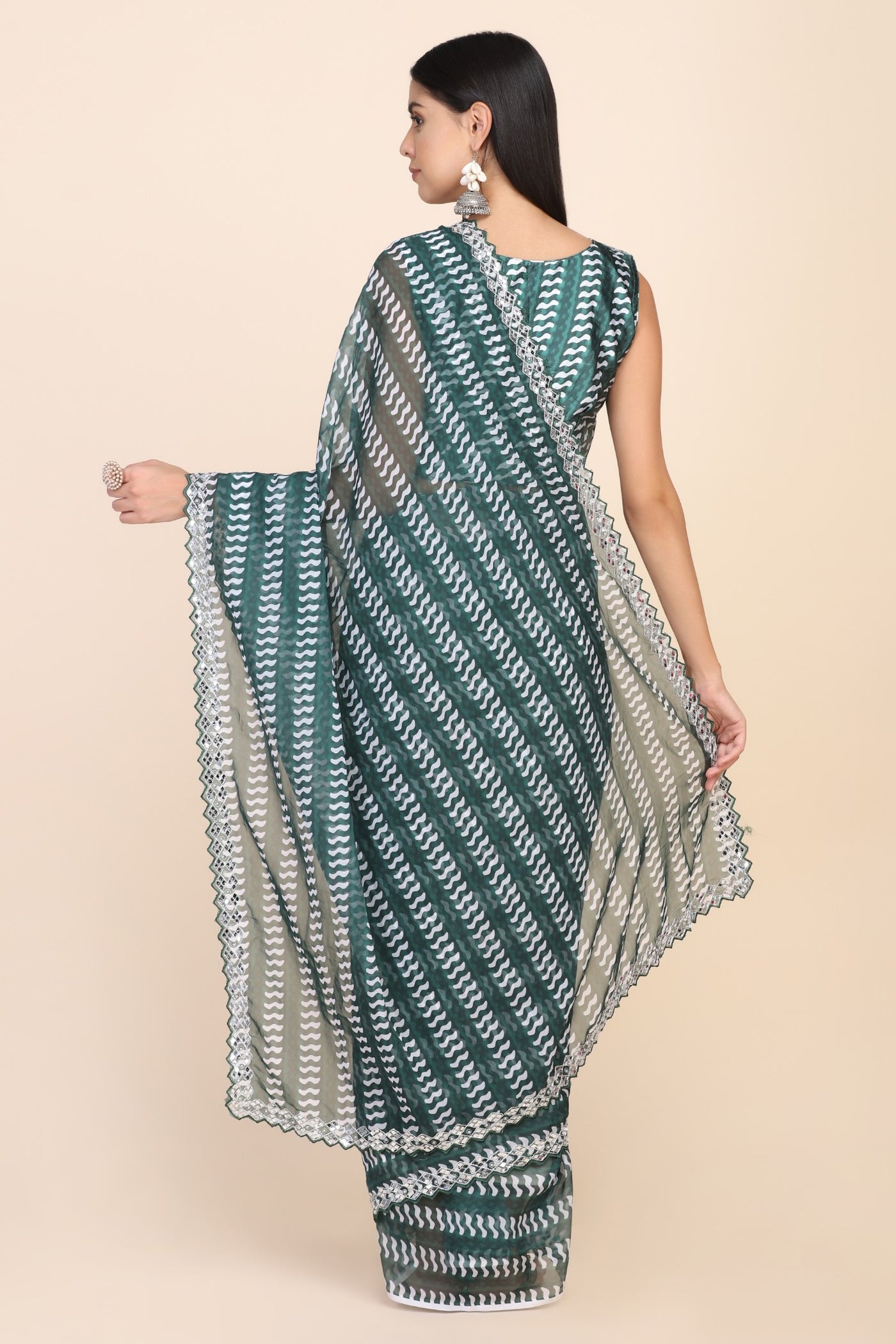 Adorable green color geometric printed saree