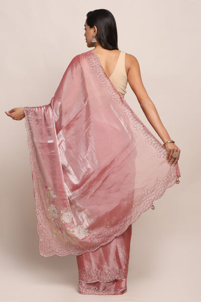 Gorgeous pink color floral motif embroidered saree