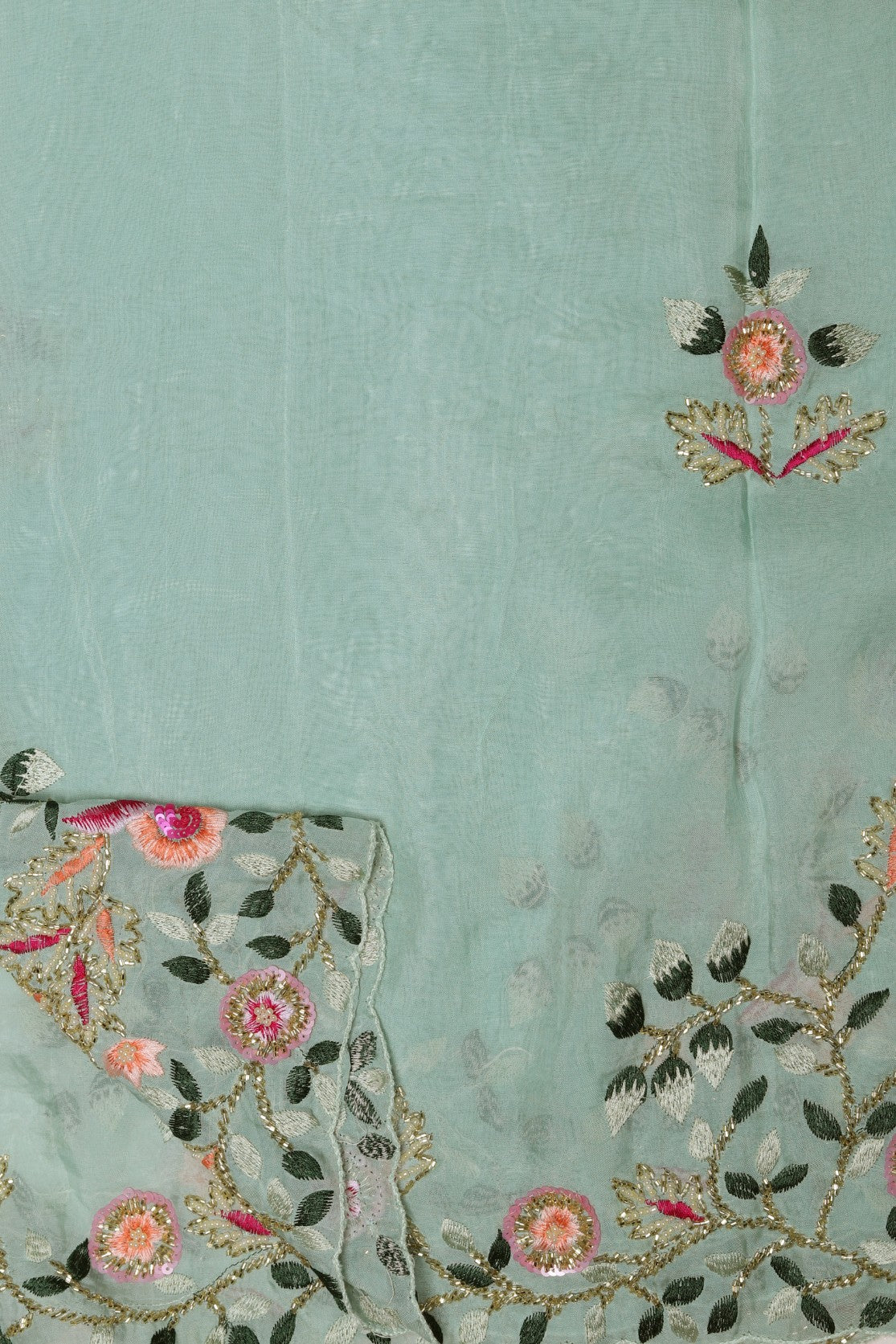 Beautiful sky blue color floral motif embroidered saree