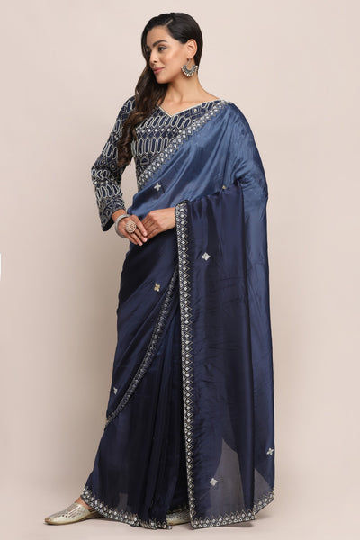 Classy royal blue shaded embroidered saree