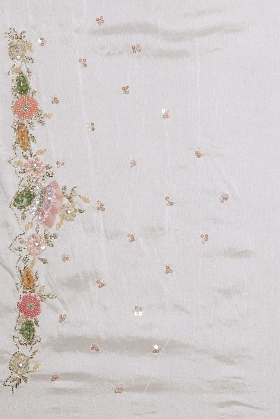 Classy white color floral embroidered saree