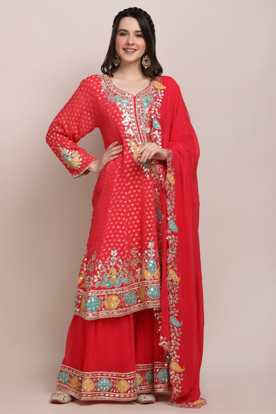 woman wearing trendy embroidered kurti set