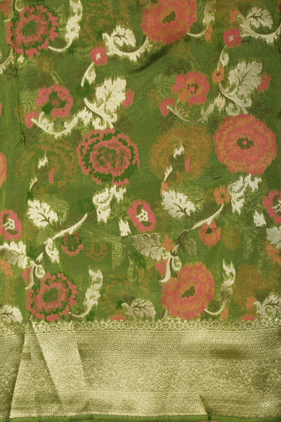 Classic green color floral motif woven saree