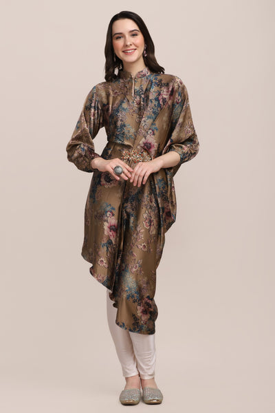Gorgeous brown color floral motif printed asymmetrical kurti