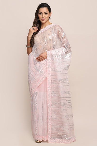 Elegant geometrical motif embroidered saree
