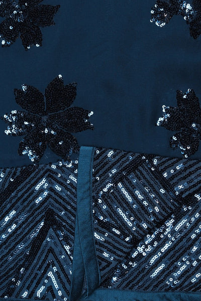 Classy Blue Color Floral Motif Embroidered Fabric