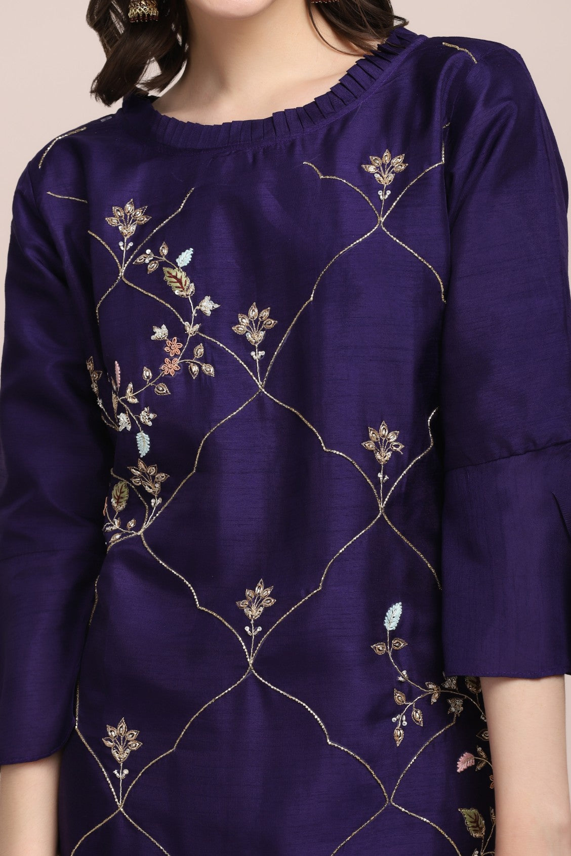 Gorgeous purple color peacock motif embroidered kurti
