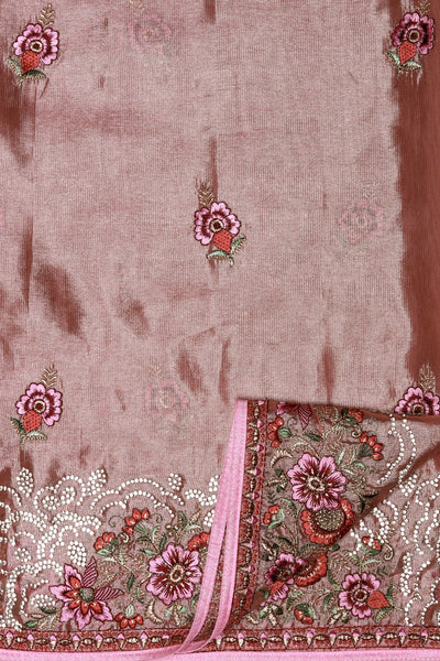 closer look on embroidery of Onion pink floral embroidered saree 