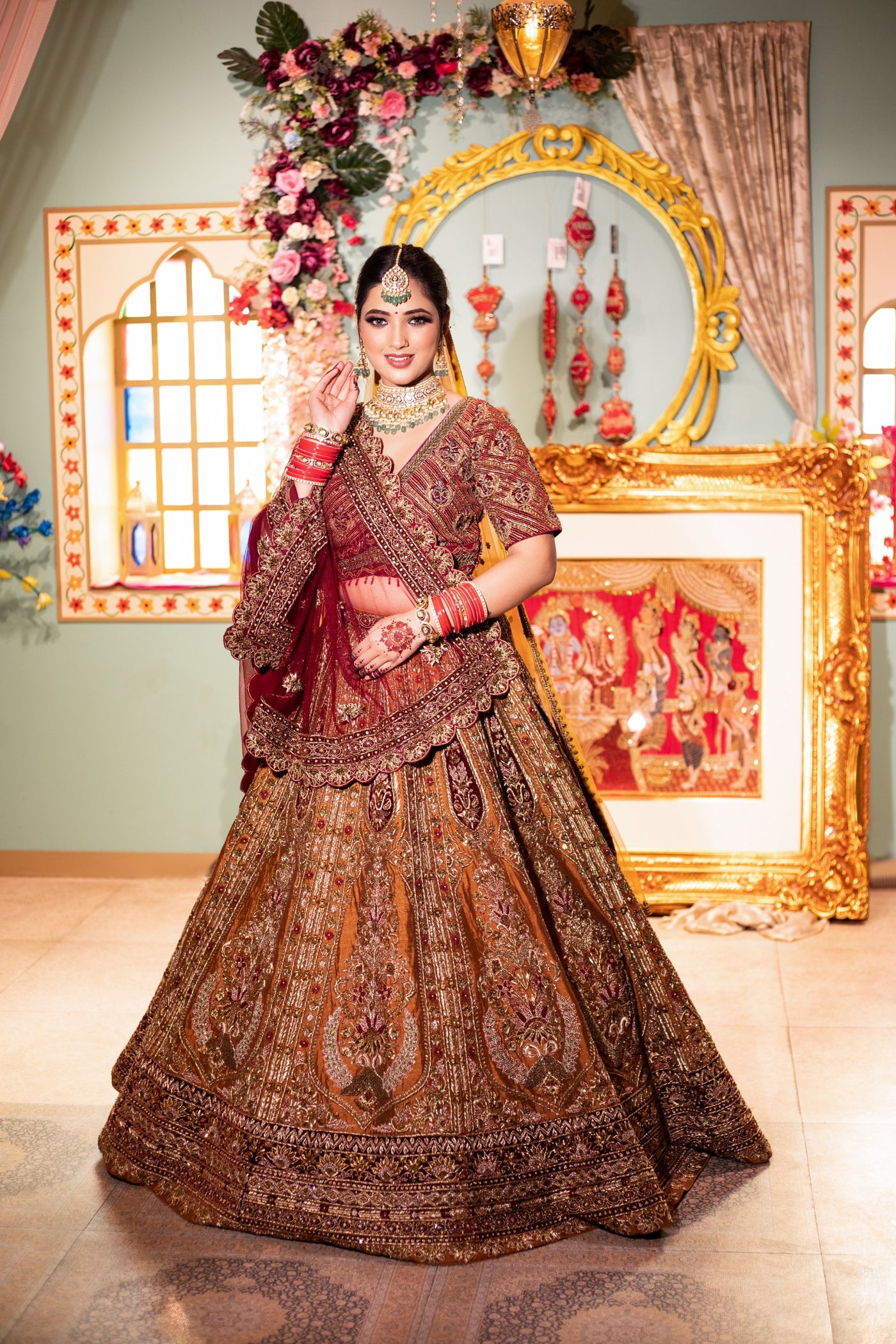 Red peacock embroidered bridal lehenga set – Label Dee