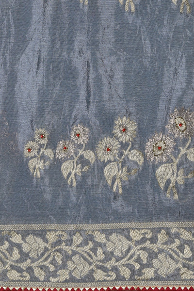 Trendy blue color floral motif printed saree