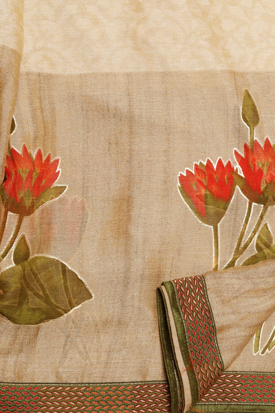 Classy brown color floral motif printed saree