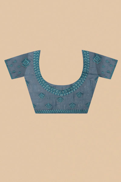 Elegant Blue color floral motif embroidered saree
