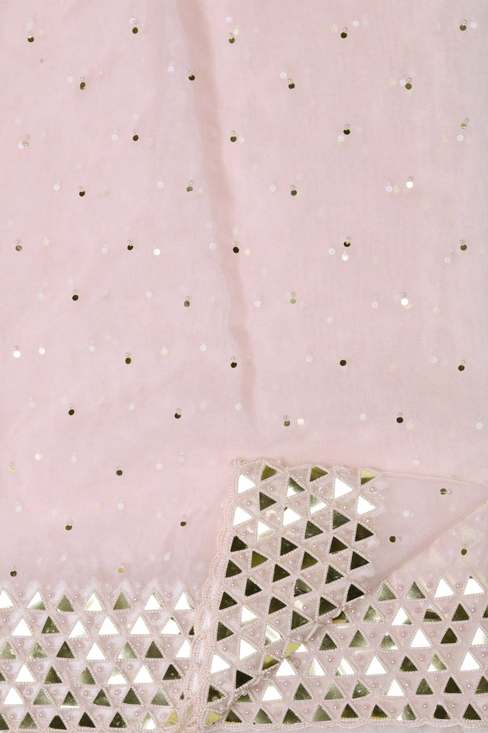 Elegant baby pink color mirror work saree