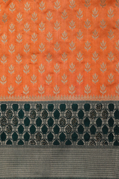 Classy orange color floral motif woven saree