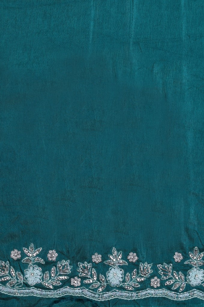 Elegant sky blue color floral motif embroidered digital print saree
