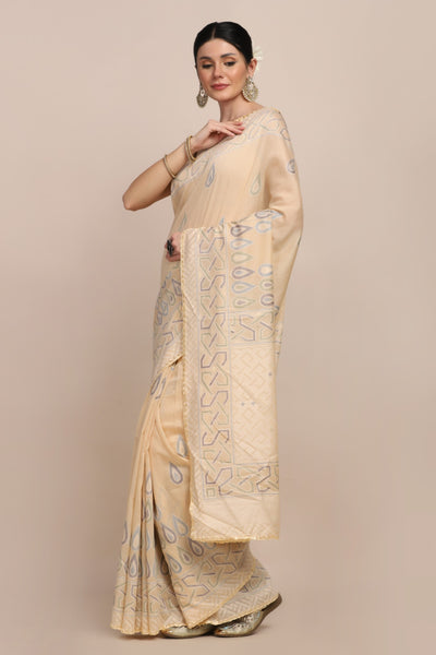 Classy beige color woven saree