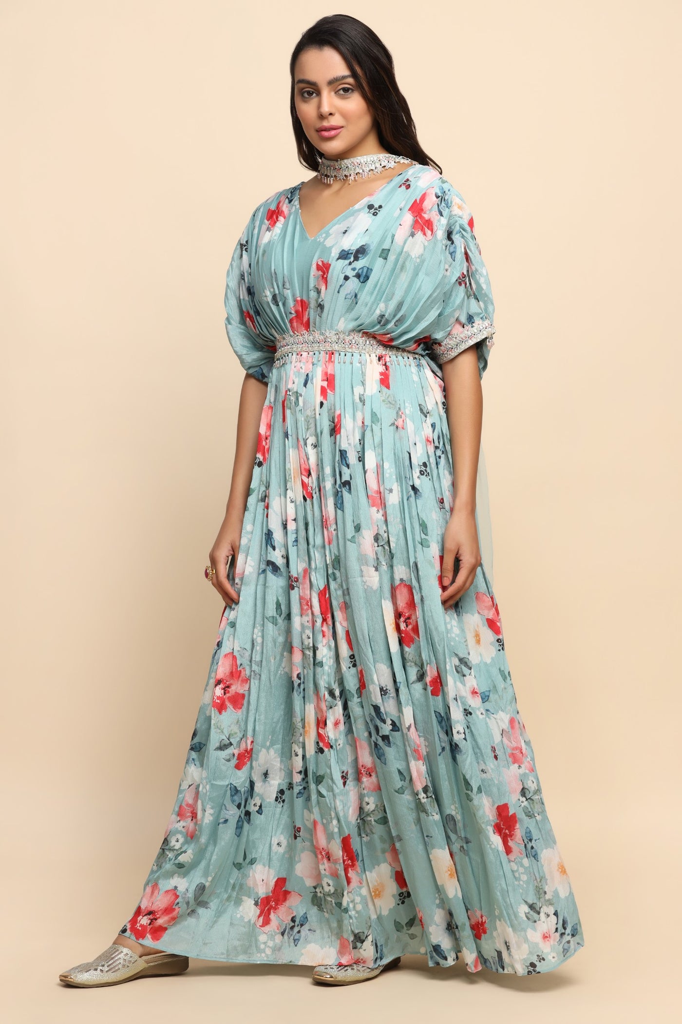 Beautiful blue color floral printed dress