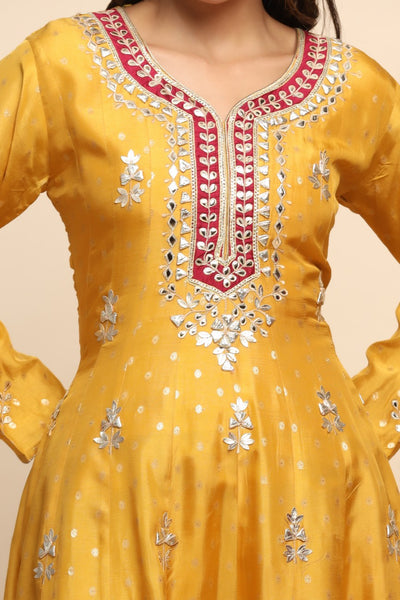 details of banarsi Mustard Color kurta with sharara