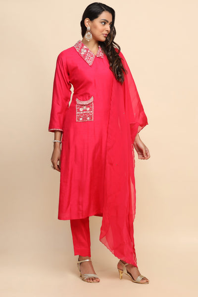 Beautiful wine color floral motif embroidered kurti