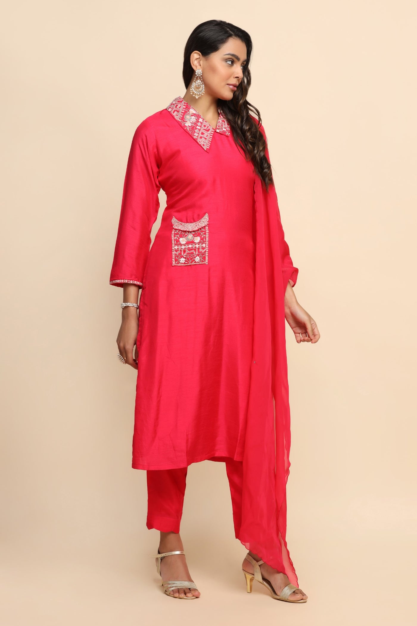 Beautiful wine color floral motif embroidered kurti