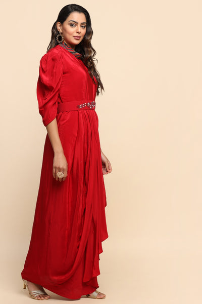 Beautiful red color stylish drape dress