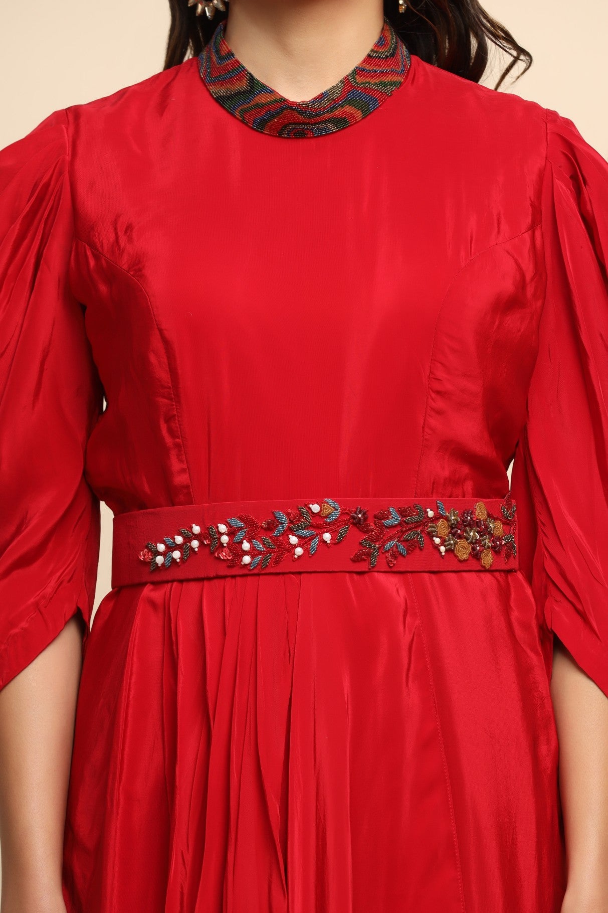 Beautiful red color stylish drape dress