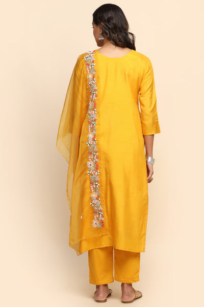 Beautiful mustard color floral embroidered suit