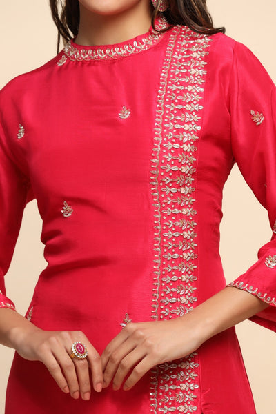 Beautiful pink color floral motif embroidered kurti with sharara