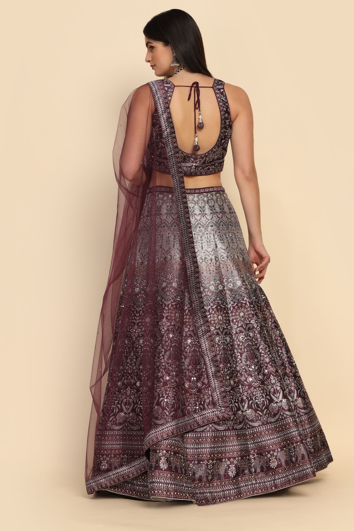 Beautiful wine color floral motif embroidered lehenga