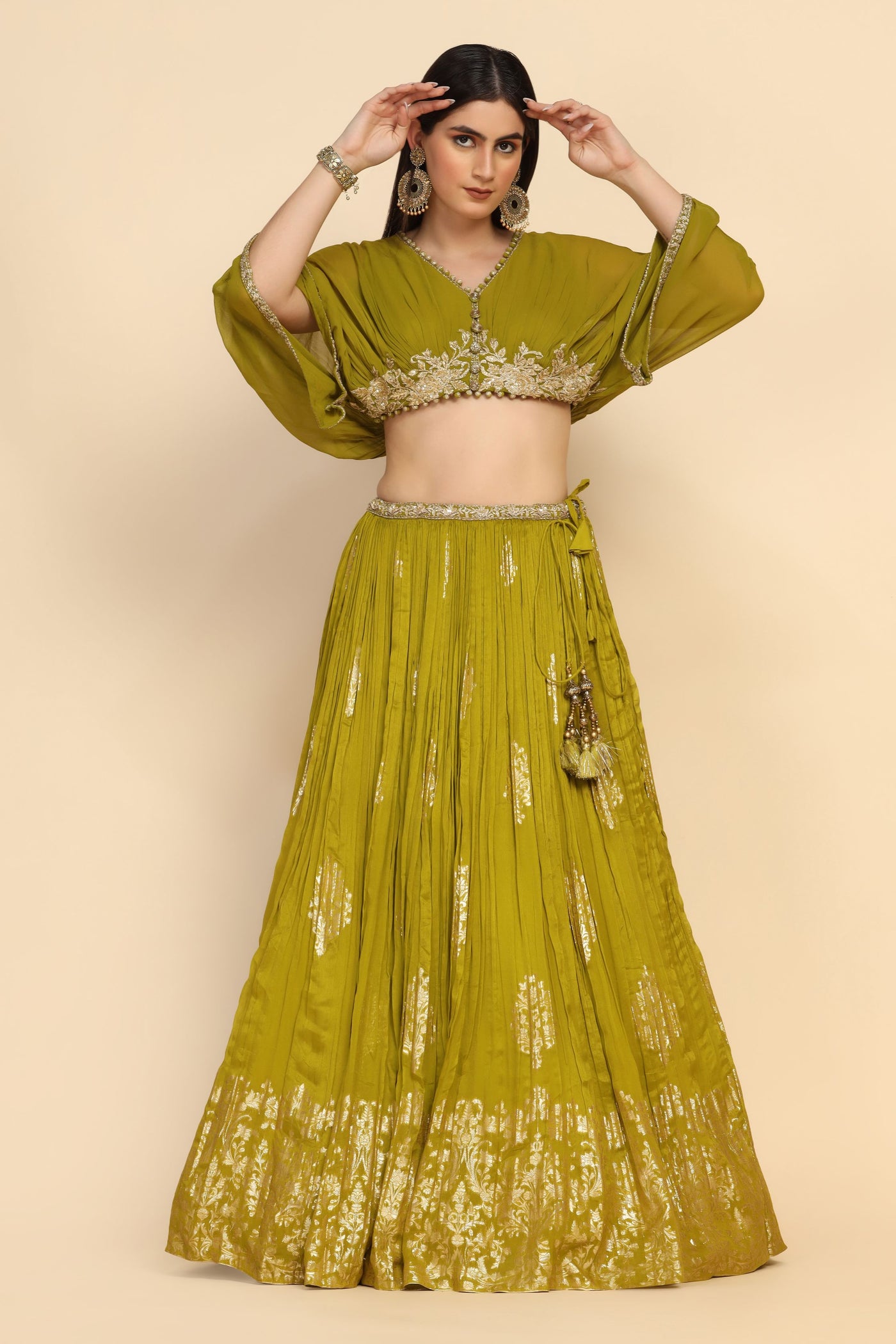 stylish green color floral motif embroidered lehenga