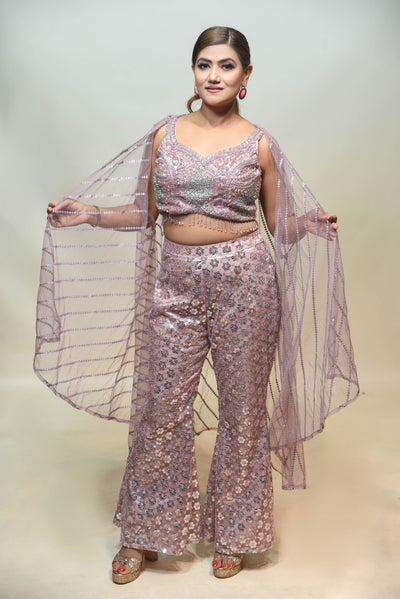 stylish peach color floral motif sequins corset