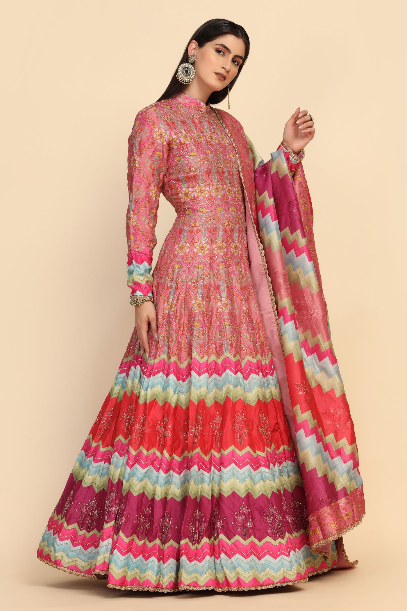Adorable multi color floral motif embroidered dress