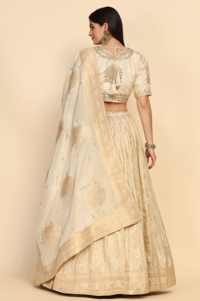 adorable cream color floral motif embroidered lehenga