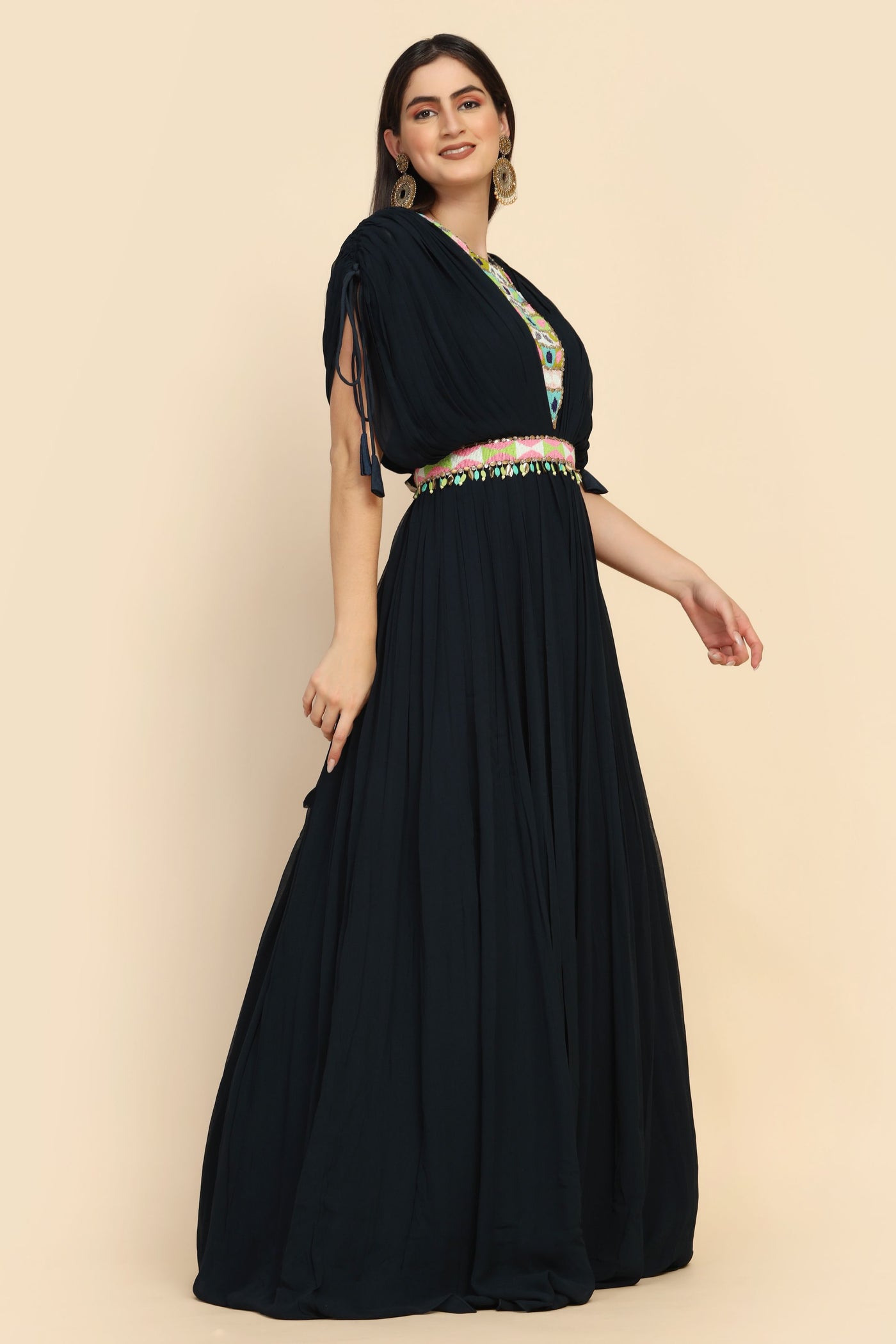 classic black color dress with curtain sleeves