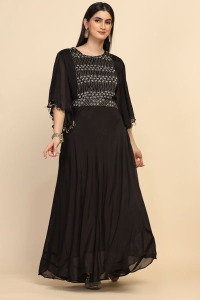 Gorgeous black color floral motif embroidered dress