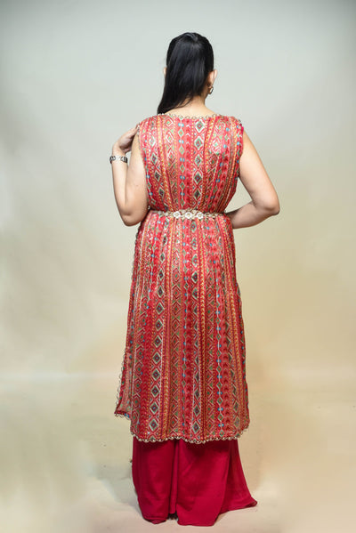 girl wearing embroidered sharara set