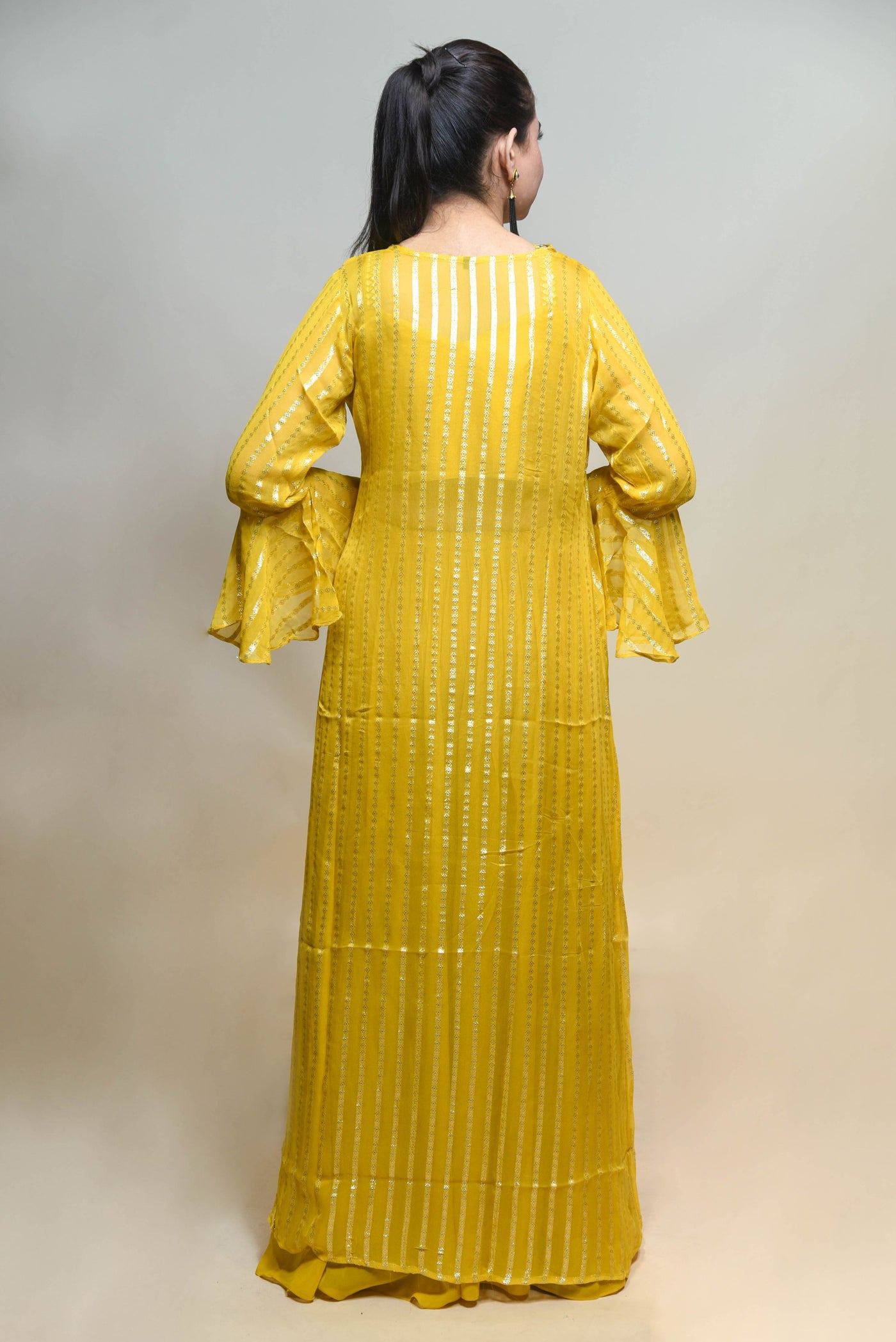 classic yellow color floral motif sharara set